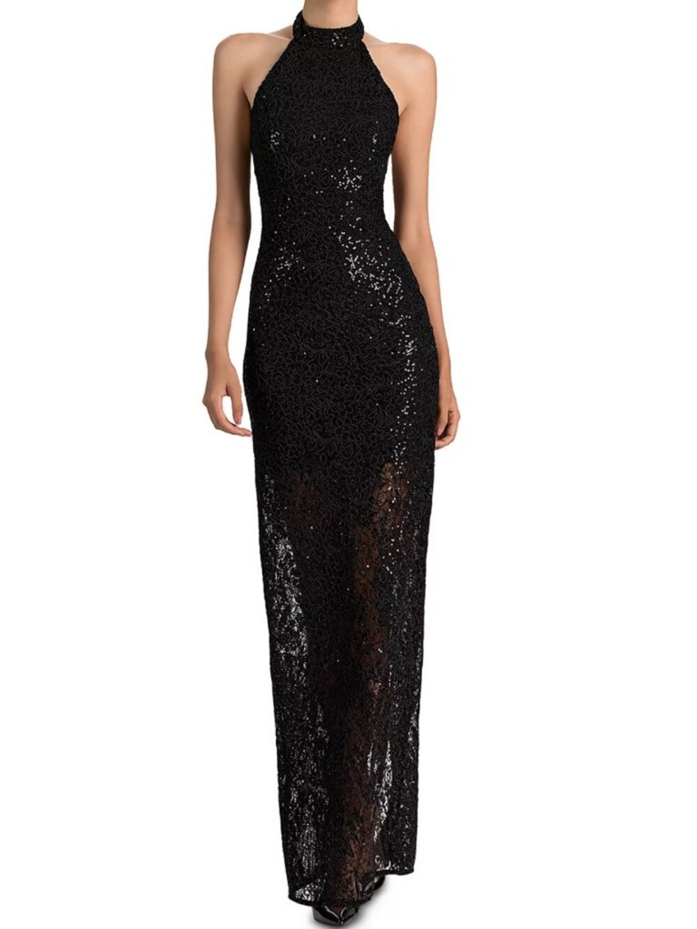Alice and Olivia Koi Embellished Lace Halter Maxi Dress